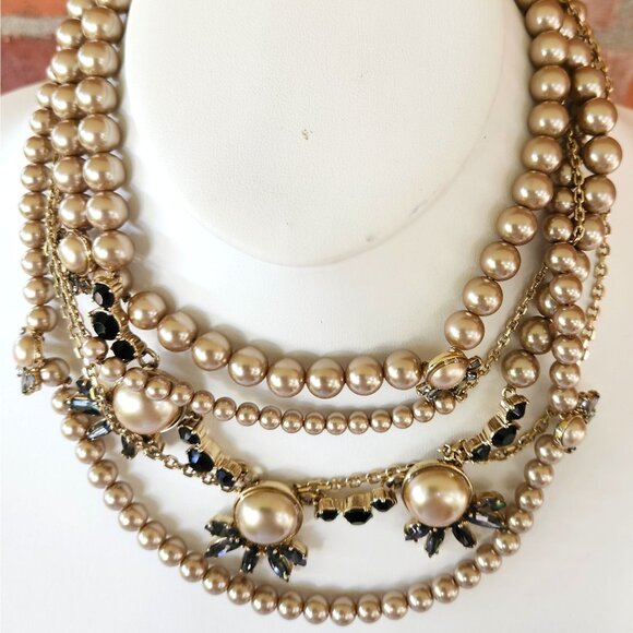 Ann Taylor Vintage-Inspired Multi-Strand Pearl Statement Necklace Crystal Accent - Picture 1 of 7